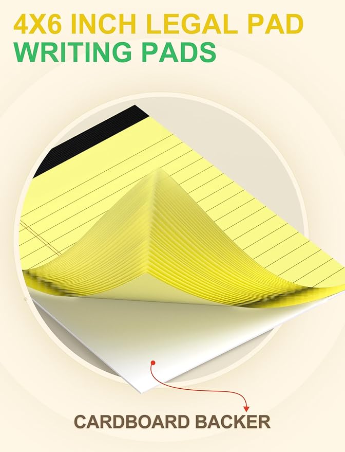 8 Pack Yellow Legal Pads 4x6 Note Pads Small Writing Pads 4x6 Narrow Ruled 80GSM Pads of Paper Yellow Pads College Ruled Legal Pad Lined Paper Pads Small Notepads for Work Memo Pads 30 Sheets per Pad