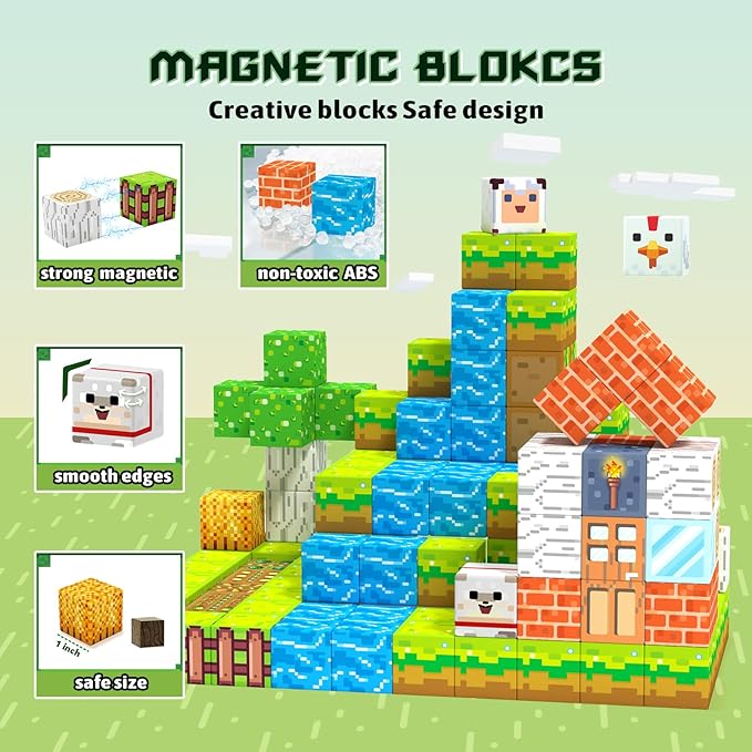 Magnetic Blocks, Magnetic Building Blocks for Kids Toys, Creative Preschool Sensory Autism Magnet Toys for Ages 3-5 5-7 8-13,Christmas Birthday for 3+ Years Old Girls & Boys