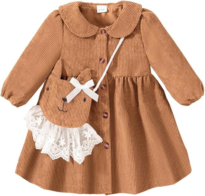 Mioglrie Toddler Baby Girl Dress 2T 3T 6 12 18 24 Months Fall Winter Clothes Outfits Dresses with Cute Satchel for Baby