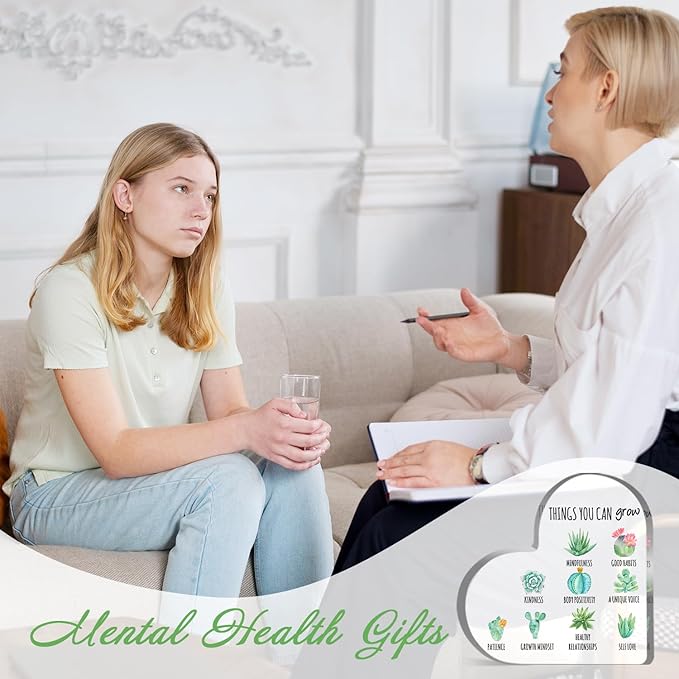 Gentle Reminders Decor, Mental Health Awareness Gifts, Inspirational Acrylic Heart Sign, Positive Affirmations Desktop Decorations for Home Therapy Office School Counselling Office