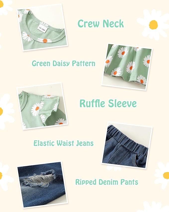 Mioglrie Toddler Baby Girl Clothes 2T 3T 4T 12 18 24 Months Toddler Fall Winter Girls Outfit Jeans Pants Clothing Set