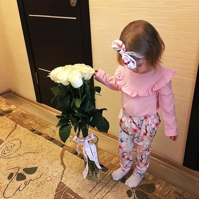 KuKitty 3Pcs Baby Girl Outfits Set Long Sleeve T-Shirt Tops Flowers Pants with Headband