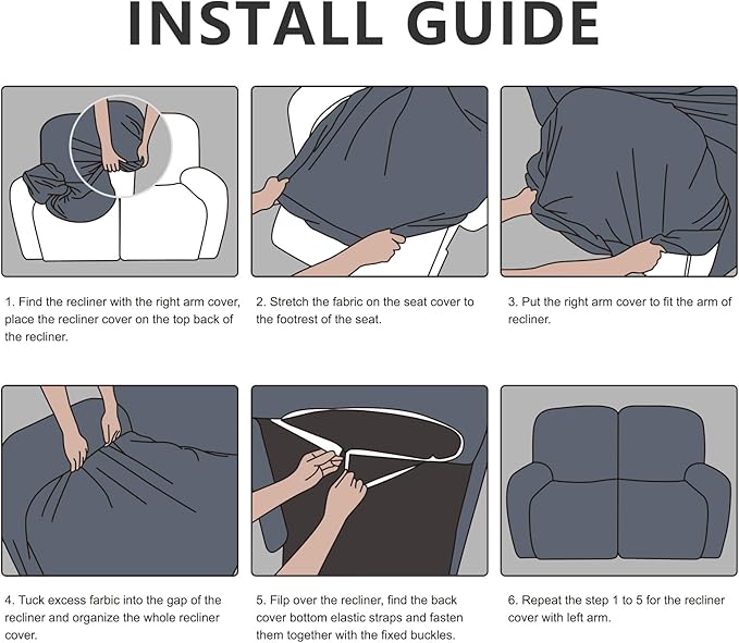 Leather Look Loveseat Recliner Covers Stay in Place 6-Piece Recliner Sofa Slipcover 2 Seater Reclining Couch Cover Furniture Protector Spandex Fabric Washable (Recliner Loveseat, Brown)