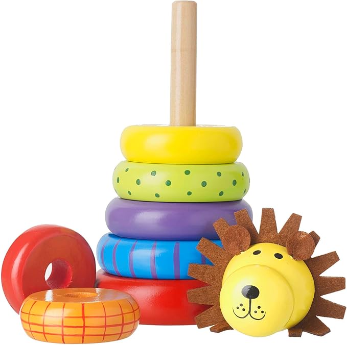 Orange Tree Toys Lion Stacking Ring | Colorful Wooden Educational Puzzle for Toddlers 1+, Sustainably Made, Perfect for Learning Size Differentiation