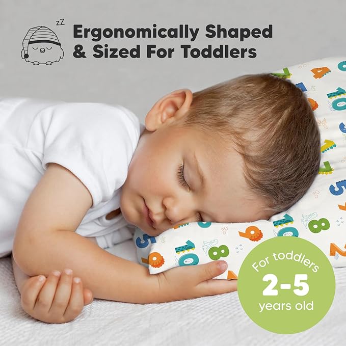 Toddler Pillow with Pillowcase - 13x18 My Little Dreamy Pillow, Organic Cotton Toddler Pillows for Sleeping, Kids Pillow, Travel Pillows, Mini Pillow, Nursery Pillow, Toddler Bed Pillow (Dino123)