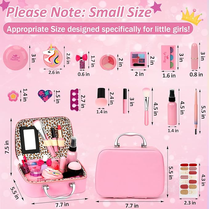 Kids Washable Makeup Girl Toys - Kids Makeup Kit for Girl, Real Make Up Set, Little Girls Makeup Kit for Toddler Kid Children Princess, Christmas Birthday Gift Toys for Girl 4 5 6 7 8 9 10 Year Old