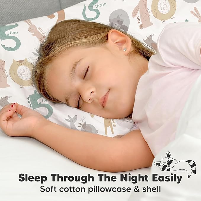 Toddler Pillow with Pillowcase - 13x18 My Little Dreamy Pillow, Organic Cotton Toddler Pillows for Sleeping, Kids Pillow, Travel Pillows, Mini Pillow, Nursery Pillow, Toddler Bed Pillow (Wild Count)