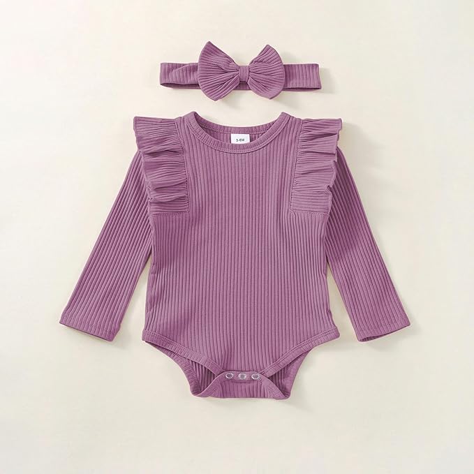 Baby Girl Clothes Newborn Infant Fall Winter Outifts Ribbed Ruffle Long Sleeve Romper Pant Outfit Set 3pcs 0-18Months