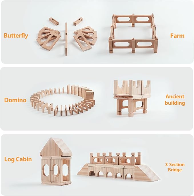 Building Toys, Building Blocks for Toddlers 3-5, Wooden Toy Building Sets Huge-Bridge Montessori Toys Creativity for Kids STEM Learning Toys for Toddlers Preschool Educational Construction Toys Age3+