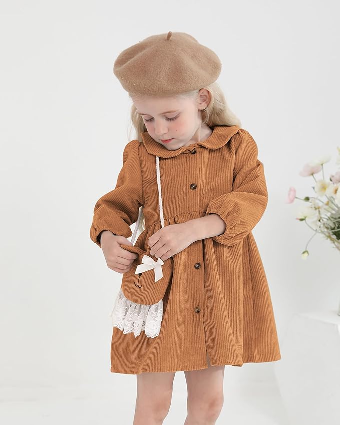 Mioglrie Toddler Baby Girl Dress 2T 3T 6 12 18 24 Months Fall Winter Clothes Outfits Dresses with Cute Satchel for Baby