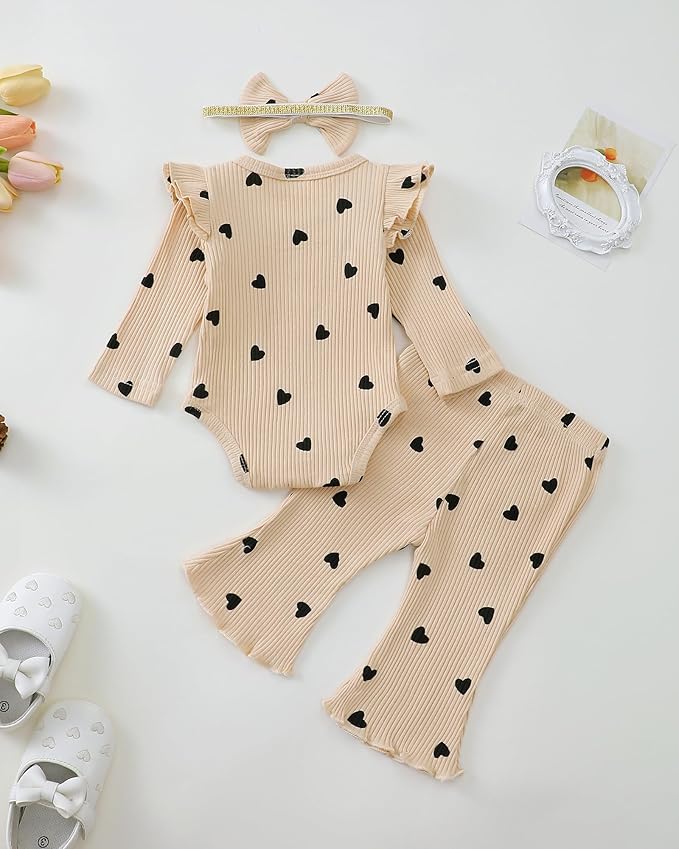 SUNNY PIGGY Newborn Baby Girl Clothes Infant Girls Outfits Ruffle Long Sleeve Romper Pants Set with Headband