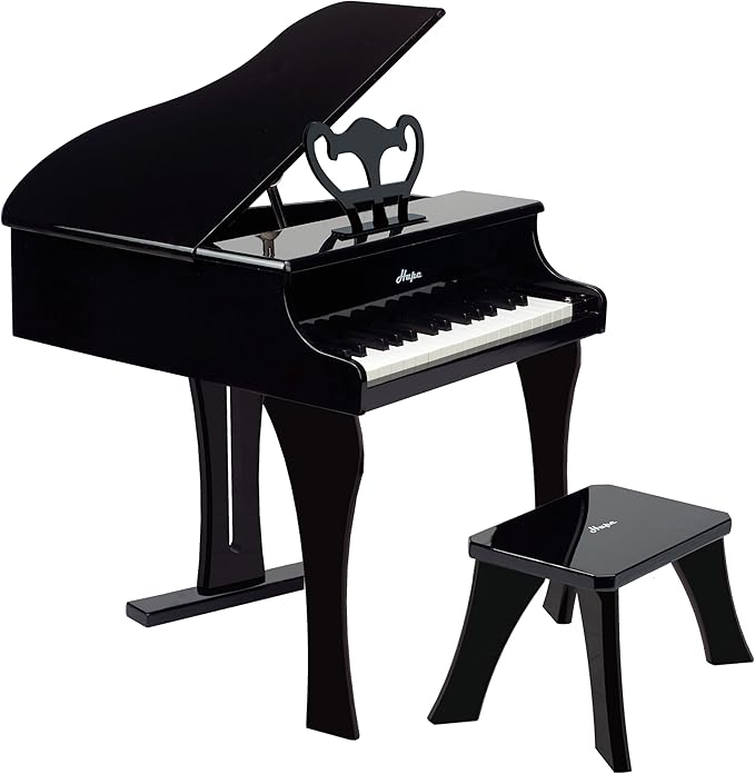 Hape Classic Grand Black Piano| Thirty Key Wooden Keyboard Musical Toy Set for Kids Age Year 3 and up