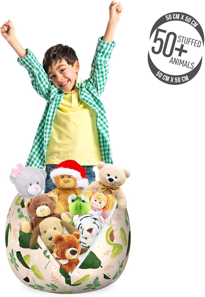 Ambesonne Avocado Storage Toy Bag Chair, Concept of Whole Fruit and Slices with Flowers and Leaves, Stuffed Animal Organizer Washable Bag, Small Size, Champagne Multicolor