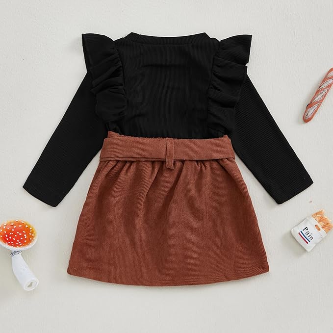 Fernvia Toddler Baby Girl Fall Winter Skirt Set Turtleneck Ribbed Long Sleeve T-Shirt Top & Plaid Skirts Dress 2Pcs Outfits