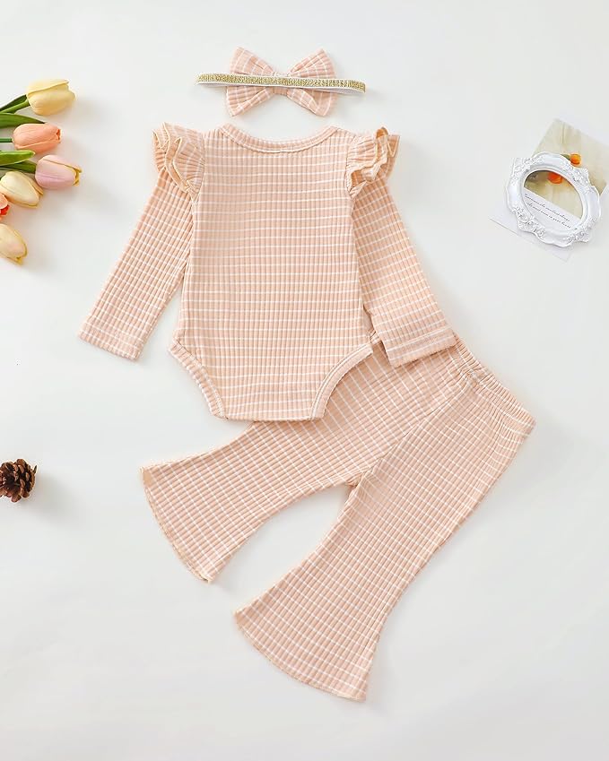 SUNNY PIGGY Newborn Baby Girl Clothes Infant Girls Outfits Ruffle Long Sleeve Romper Pants Set with Headband