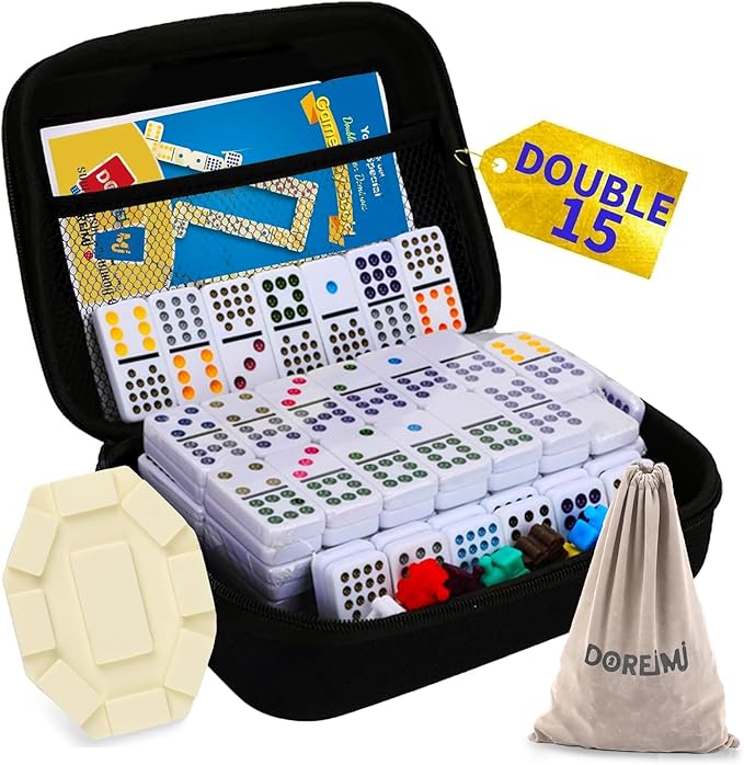 Mexican Train Dominoes Set Double 15,Double Fifteen Dominoes with 136 Tiles,Dot Dominos for Adults Family Board Games with Lightweight EVA Case Portable for Travel Camping
