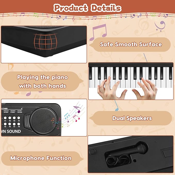 37 Key Upgrade Piano Keyboard for Kids Musical Toys for 3 4 5 6 Year Old Girls Keyboards Pianos for Beginners with Microphone for 3+ Year Old Boys Girls Gifts