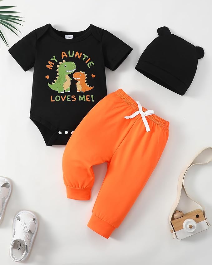 SUNNY PIGGY Baby Boy Clothes Newborn Infant Boys Outfits Romper Hat Pants 3PC Set 0-3 3-6 6-12 12-18 Month Clothing Gift