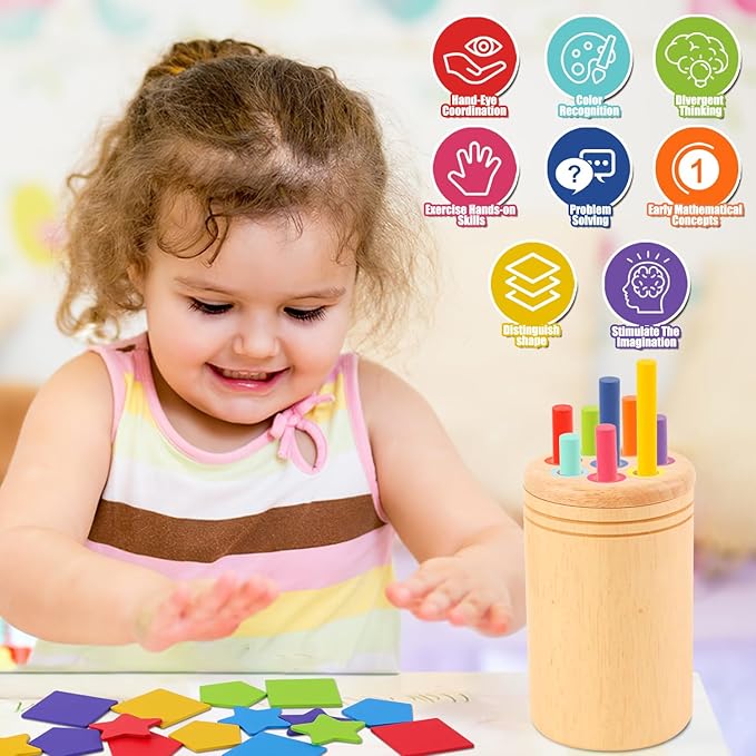 Montessori Toys for 3+ Years Old Boys Girls Toddlers Wooden Sensory Color Sorting Toys 4 5 Old Baby Fine Motor Skills Stacking Shape Sorters Educational Learning Matching Game