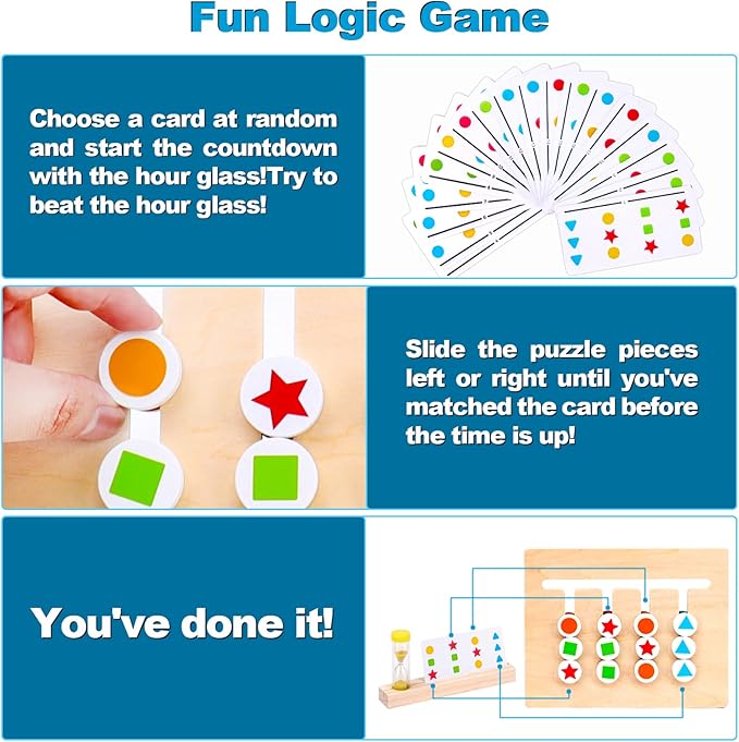 Montessori Learning Toys Slide Puzzle Color & Shape Matching Brain Teasers Logic Game Preschool Educational Wooden Toys for Kids Boys Girls Age 3 4 5 6 7 Years Old Airplane Travel Toys Birthday Gifts