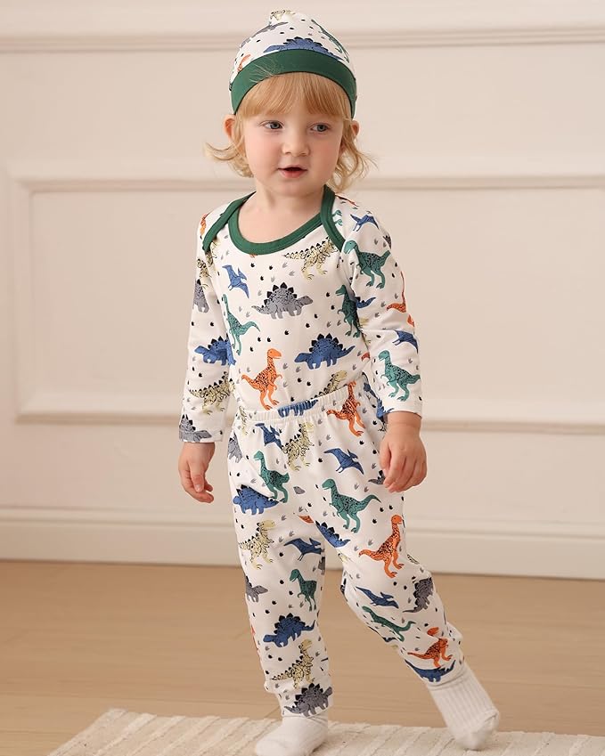 Newborn Baby Boy Clothes Infant Boys Outfits Romper 2-Pack Cute Baby Boy Pants Set Hat 0 3 6 9 12 18 Months