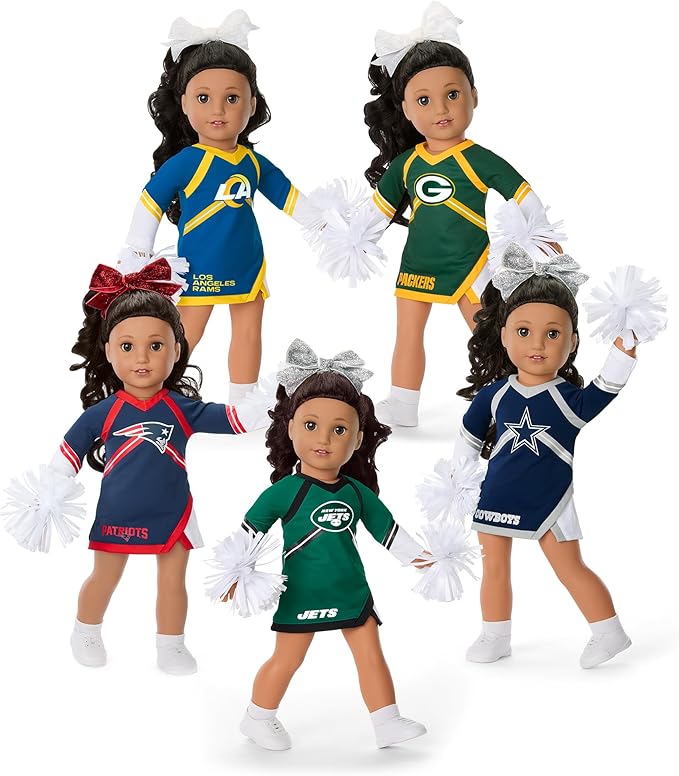 American Girl New York Jets Cheer Uniform 18 inch Doll Clothes with Pom Poms, Green and Black, 5 pcs, Ages 6+
