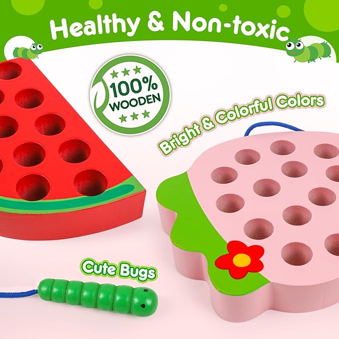 Wooden Toys Lacing Toys for Toddlers 3-5,Plane Activities Car Travel Toys Montessori Educational Learning Threading Toys for Fine Motor Skills Birthday Easter Gift for Boys Girls(4 pcs)