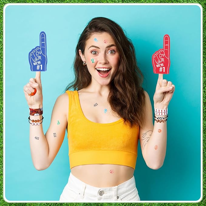 Aoriher 120 Pcs Sport Balls Party Favors Set Serve 24, Basketball Football Soccer Goodie Foam Finger Mini Stress Ball Slap Bracelet Charm Bracelet Stamp for Kids Party Supplies (Sports Ball)