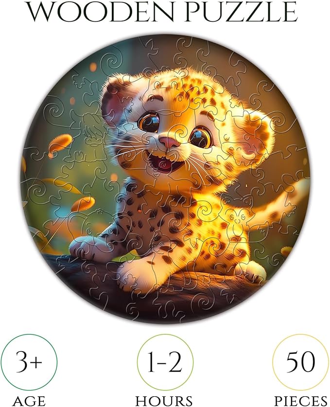 Wooden Jigsaw Puzzles for Kids Ages 4-6, 50 Piece Unique Shape Animal Theme Puzzle - Preschool Learning Educational Toys for Kids 3+, Valentines Day Birthday Easter Gifts for Kids Girls Boys (leopard)