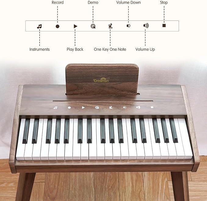 Dreamon Kids Digital Piano Keyboard, Music Educational Instrument Toy, Wood Piano for 3+ Girls and Boys, Christmas & Birthday Gifts for Kids Ages 6-12 Years Old