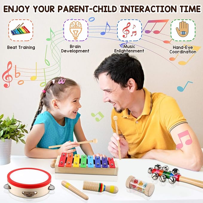 Kids Musical Instruments Montessori Baby Musical Toys for Toddlers 3-5 Wooden Percussion Instruments Toy for Preschool Educational