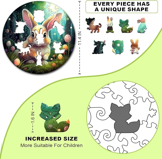 Wooden Jigsaw Puzzles for Kids Ages 4-6, 50 Piece Unique Shape Animal Theme Puzzle - Preschool Learning Educational Toys for Kids 3+, Valentines Day Birthday Easter Gifts for Kids Girls Boys (rabbits)