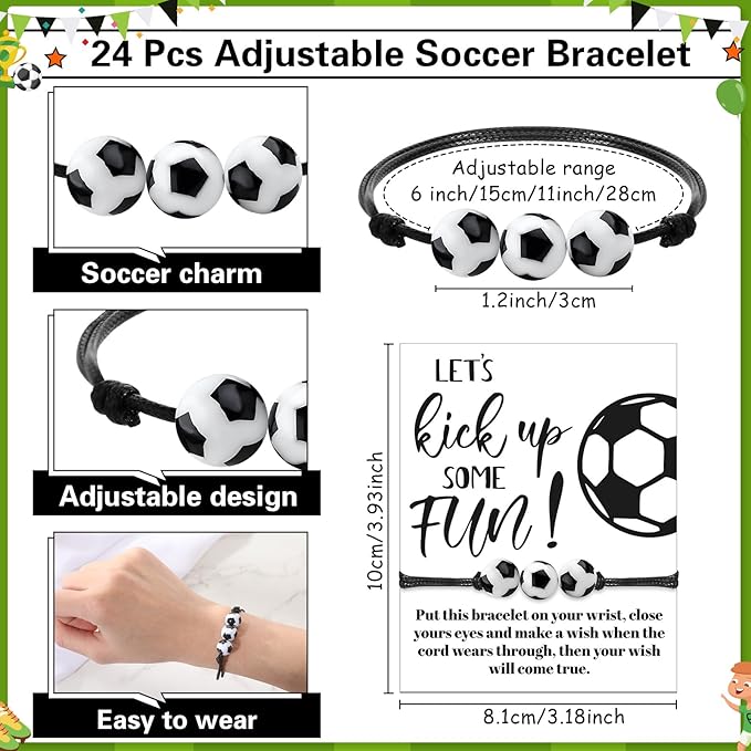 144 Pcs Soccer Party Favors Soccer Drawstring Bags with Adjustable Bracelets Stress Balls Soccer Keychains Stickers and Wish Cards for Birthday Gifts Kids Soccer Themed Party Supplies