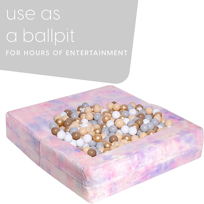 Kids Modular Sofa Unicorn Fur with Round Pillow, Kids Sofa for Toddler and Baby Playroom/Bedroom Furniture with Bonus Pillow