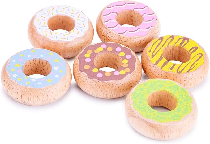 New Classic Toys 10629 Wooden Pretend Play Kids Donuts Set Cooking Simulation Educational Color Perception Toy for Preschool Age Toddlers Boys Girls