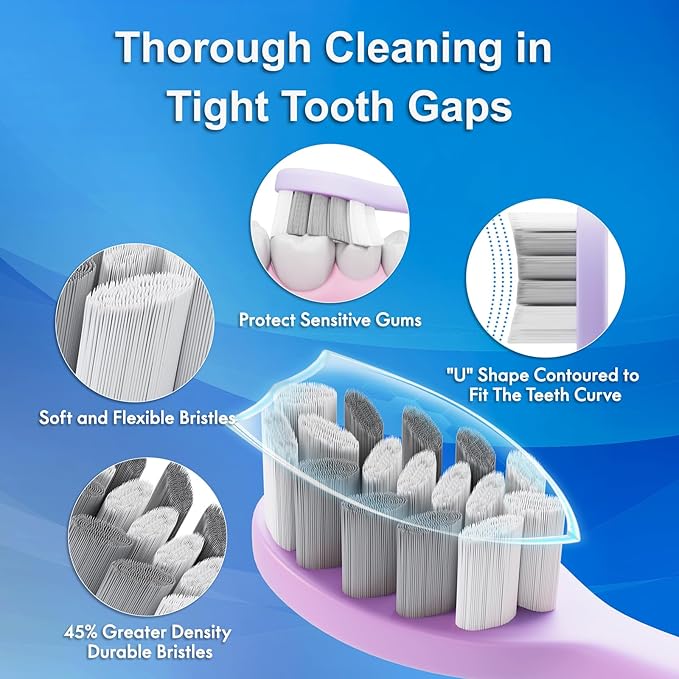 Sonic Electric Toothbrush for Adults & Kids, Rechargeable Electric Toothbrush with 10 Brush Heads & Travel Case, Teeth Whitening, Power Electric Toothbrush with Holder, Charge for 120 Days - Purple