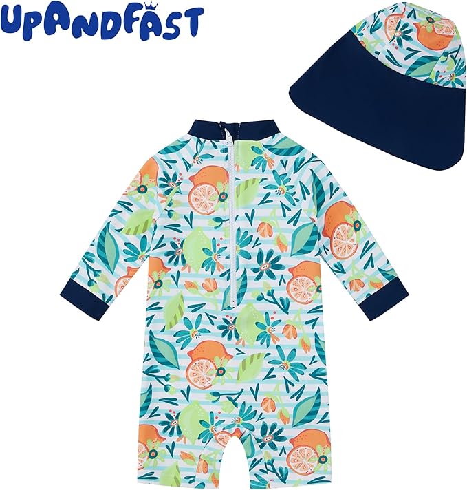 upandfast Baby/Toddler Swimsuit UPF 50+ Sun Protection One Piece Zipper Bathing Suit with Sun Hat Infant Beach Swimwear