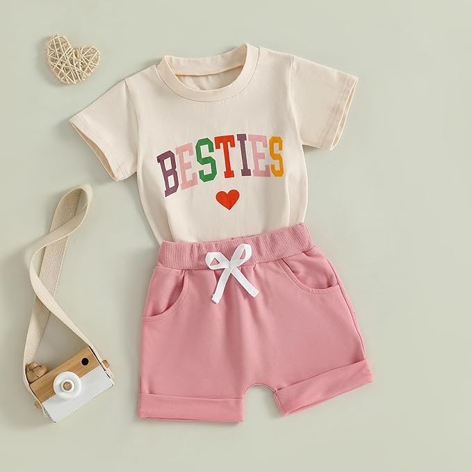 Douhoow Baby Girl Outfits Letter Print Short Sleeve Baby Girl Tops and Toddler Shorts 2 Pcs Girls Summer Clothes