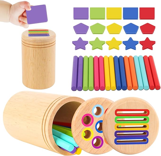 Montessori Toys for 3+ Years Old Boys Girls Toddlers Wooden Sensory Color Sorting Toys 4 5 Old Baby Fine Motor Skills Stacking Shape Sorters Educational Learning Matching Game