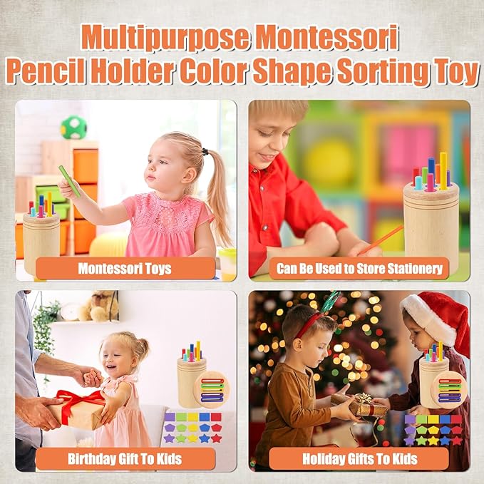 Montessori Toys for 3+ Years Old Boys Girls Toddlers Wooden Sensory Color Sorting Toys 4 5 Old Baby Fine Motor Skills Stacking Shape Sorters Educational Learning Matching Game