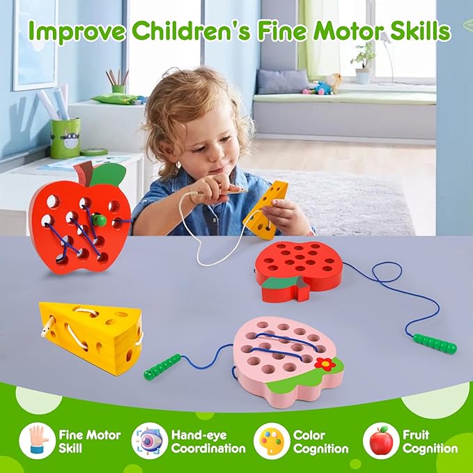 Wooden Lacing Toys for Toddlers,Toddler Travel Toys Car Plane Games Toys Montessori Educational Learning Fine Motor Skills for Boys Girls Ages 3+(3 Pack Threading Toys)