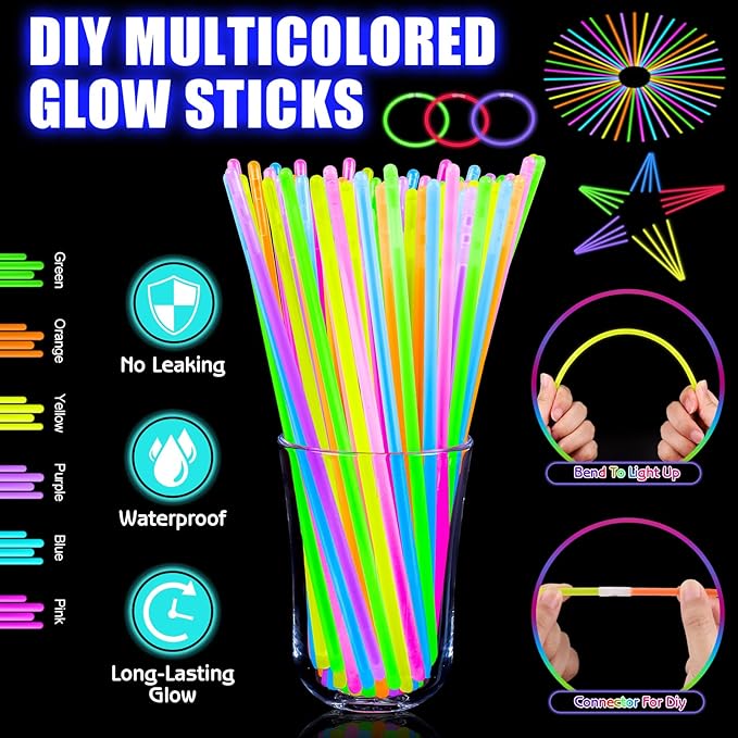 162PCS Glow in the Dark Party Supplies, Light Up Party Favors with 14 LED Glasses,14 Fiber Optic Wands, 6 Gyro Rings, 28 Finger Lights,100 Glow Sticks for Kids Adults Neon Party Decorations