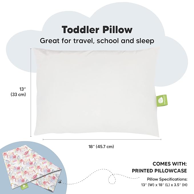 Toddler Pillow with Pillowcase - 13x18 My Little Dreamy Pillow, Organic Cotton Toddler Pillows for Sleeping, Kids Pillow, Travel Pillows, Mini Pillow, Nursery Pillow, Toddler Bed Pillow(Fantasy)