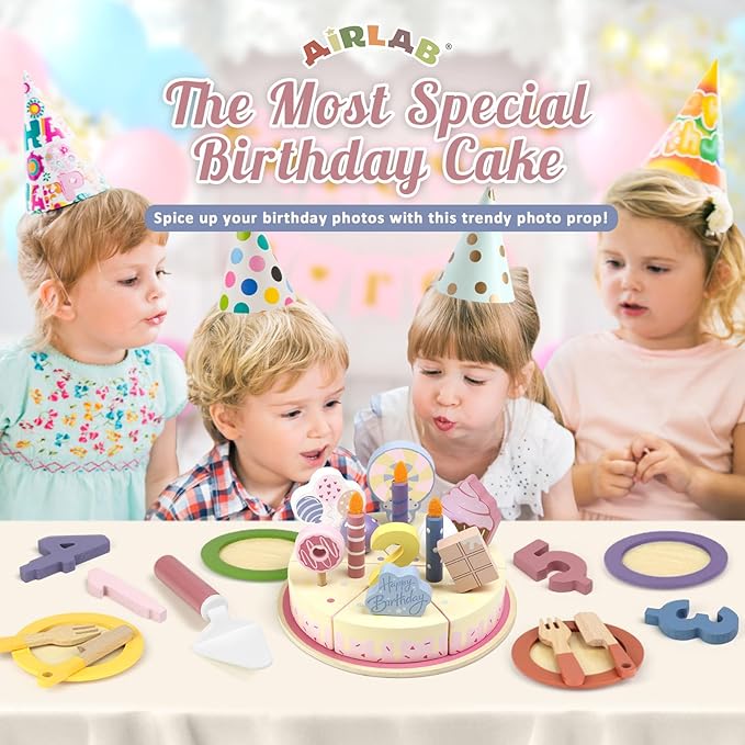 Wooden Birthday Party Cake Play Food Sets for Kids Kitchen Accessories Pretend Toy Fake Toddlers Party Gift Boys Girls Educational Toys