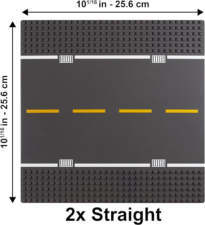 Apostrophe Games Road Baseplate – Premium Building Blocks Base Plates Compatible with All Major Brands – 2pcs Baseplate Gray with Road Design – 2 Straight Roads