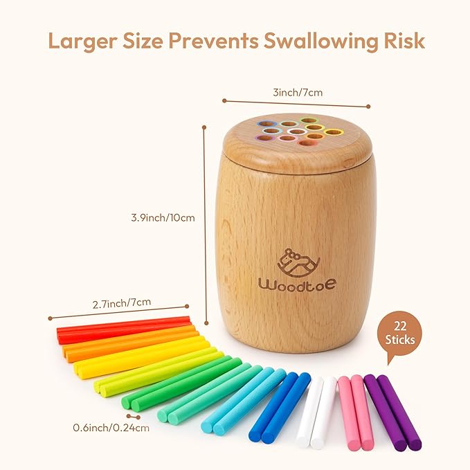 Wooden Montessori Sticks Toys for Kids, 11 Colors Toddler Learning Toys for 1-3 Year Old, Natural Wood Educational Sorting Toy, Sensory Toys Travel Game for Boys Girls Aged 1+