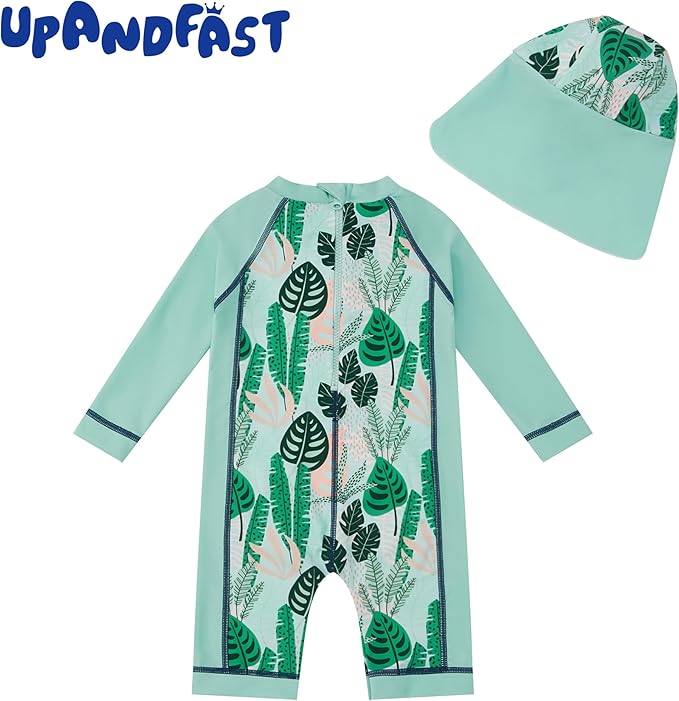 upandfast Baby/Toddler Swimsuit UPF 50+ Sun Protection One Piece Zipper Bathing Suit with Sun Hat Infant Beach Swimwear