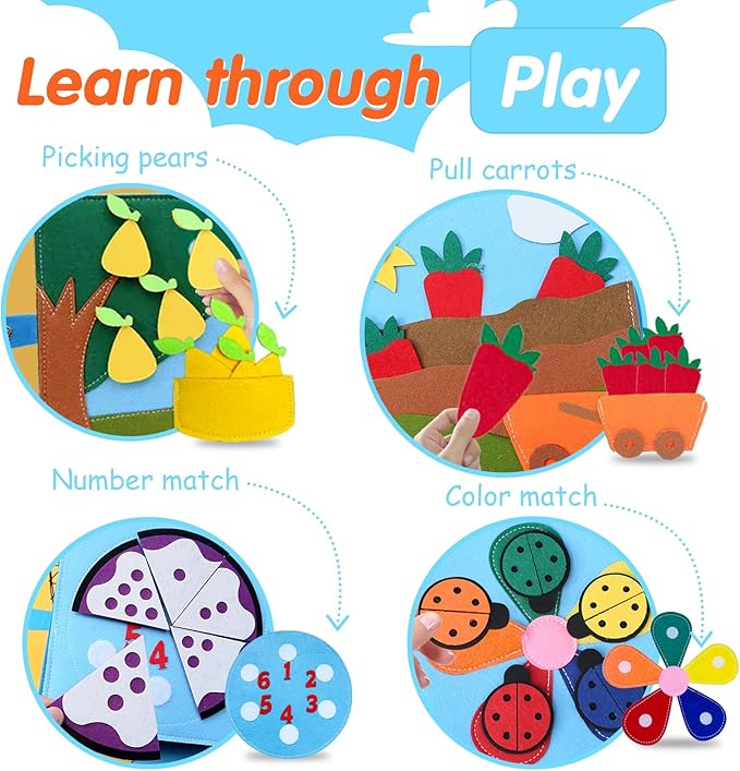 Montessori Farm Busy Book for Toddlers,Montessori Toy for 3 4 5 Years Old Boy Girl-Busy Quiet Book with Life Skills,Color Sorting,Counting Number for Autism Sensory Toy,Toddler Toy for Airplane Travel