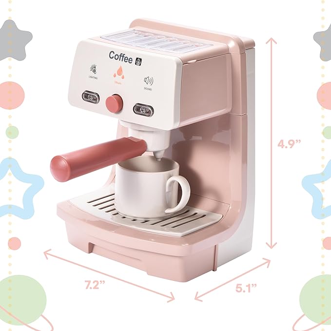 Kidzlane Kids Coffee Maker Playset - Toy Espresso Machine - Play Toy Coffee Maker and Pretend Coffee Set with Realistic Action, Light and Sound - Kids Coffee Play Real Set