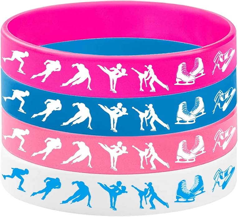 48PCS Ice Skating Silicone Bracelet Party Favors, Ice Skating Rubber Bracelet Party Decorations, Winter Snow Birthday Baby Shower Party Supplies